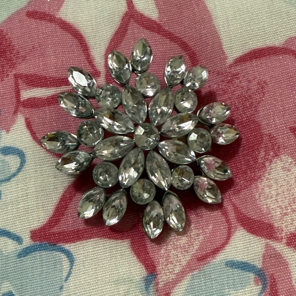 Elegant Silver Crystal Brooch